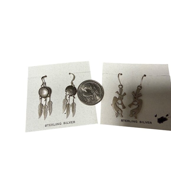 Lot of 2 Sterling Silver Artisan Western Statement Earrings Concho & Kokopelli - Picture 8 of 9